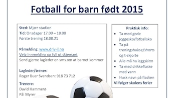 Oppstart fotball for barn født 2015, onsdag 18.08.2021